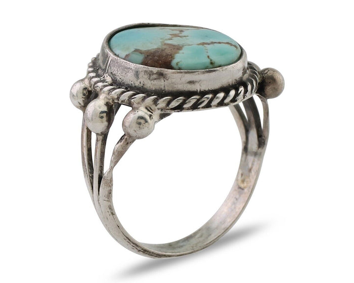 Navajo Ring 925 Silver Natural Blue Turquoise Artist Signed MC C.80's
