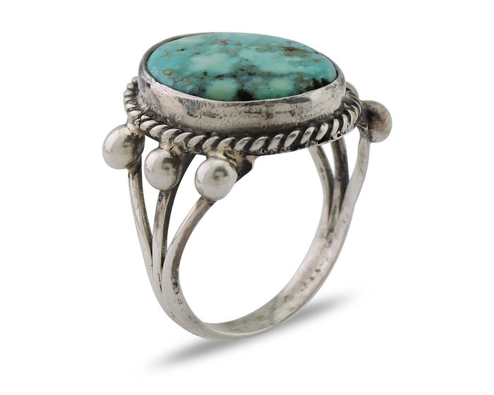 Navajo Ring 925 Silver Natural Blue Turquoise Artist Signed MC C.80's