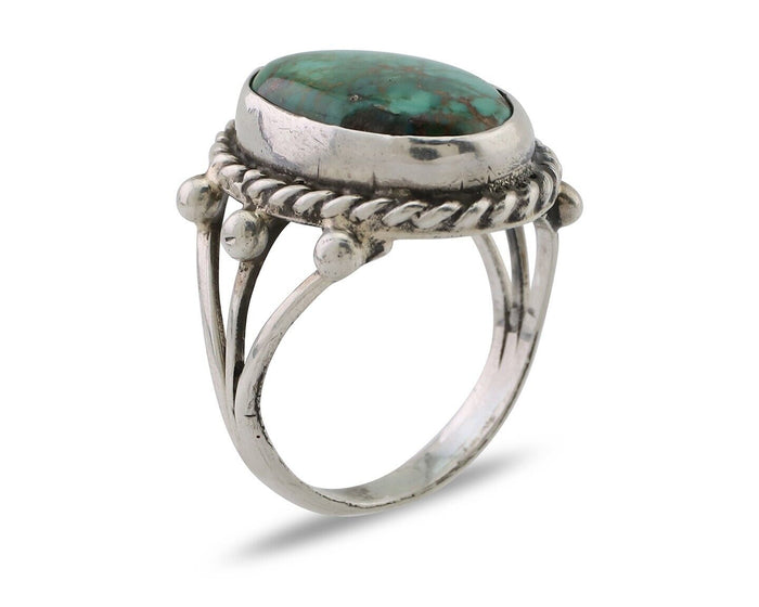 Navajo Ring 925 Silver Natural Blue Turquoise Artist Signed MC C.80's