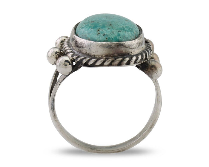 Navajo Ring 925 Silver Natural Blue Turquoise Artist Signed MC C.80's
