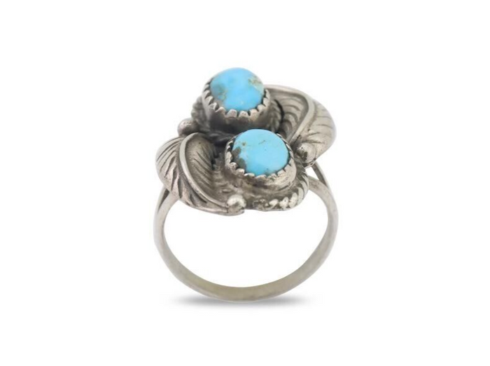 Navajo Ring 925 Silver Natural Blue Turquoise Artist Signed MC C.80's
