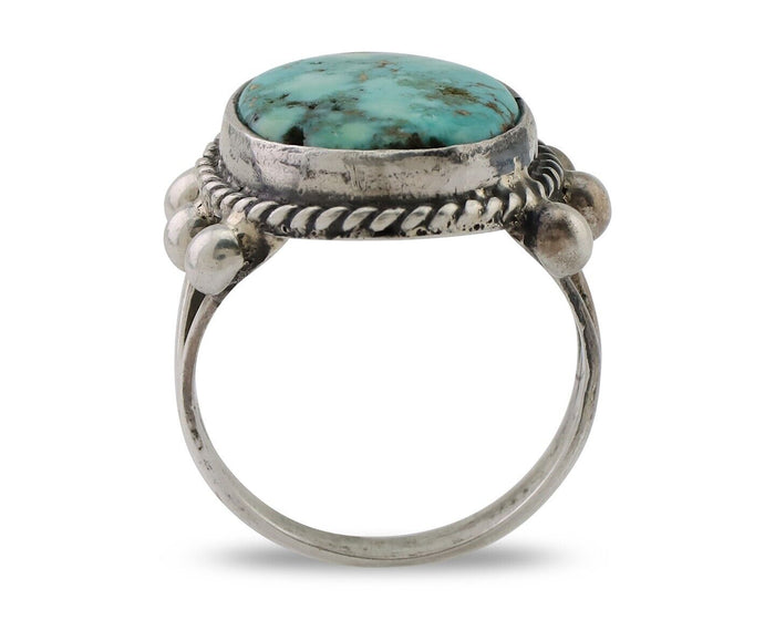 Navajo Ring 925 Silver Natural Blue Turquoise Artist Signed MC C.80's