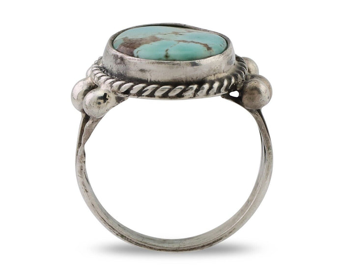 Navajo Ring 925 Silver Natural Blue Turquoise Artist Signed MC C.80's