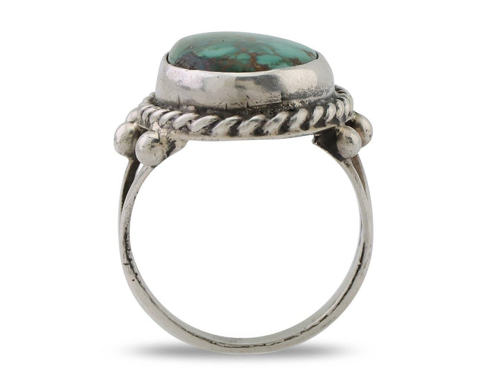 Navajo Ring 925 Silver Natural Blue Turquoise Artist Signed MC C.80's