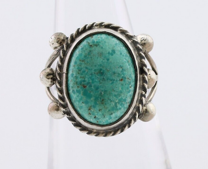 Navajo Ring 925 Silver Natural Blue Turquoise Artist Signed MC C.80's