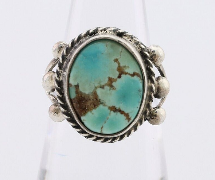 Navajo Ring 925 Silver Natural Blue Turquoise Artist Signed MC C.80's