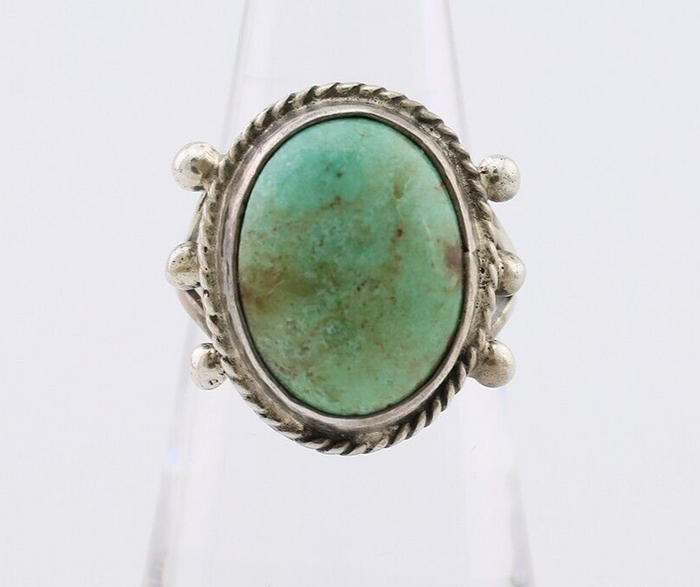 Navajo Ring 925 Silver Natural Blue Turquoise Artist Signed MC C.80's