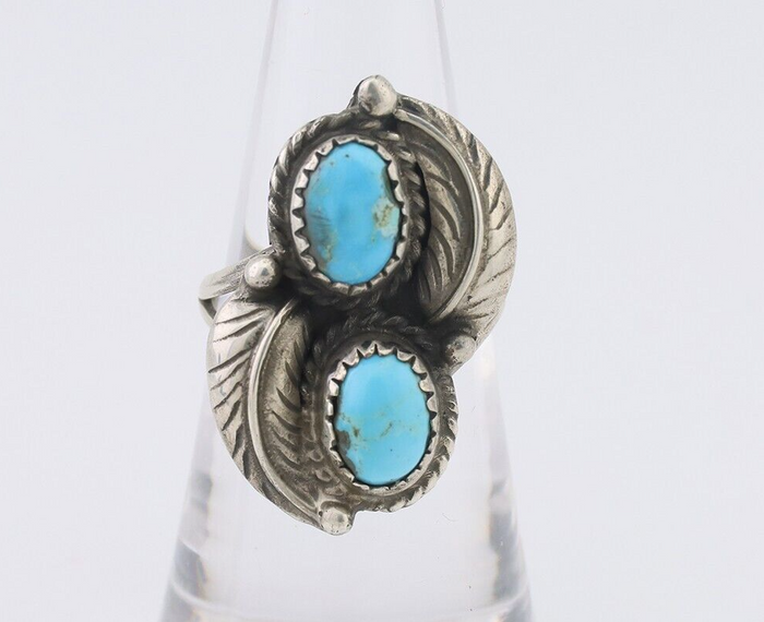 Navajo Ring 925 Silver Natural Blue Turquoise Artist Signed MC C.80's