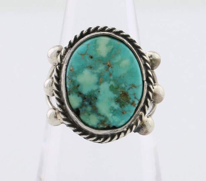 Navajo Ring 925 Silver Natural Blue Turquoise Artist Signed MC C.80's