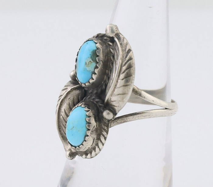 Navajo Ring 925 Silver Natural Blue Turquoise Artist Signed MC C.80's