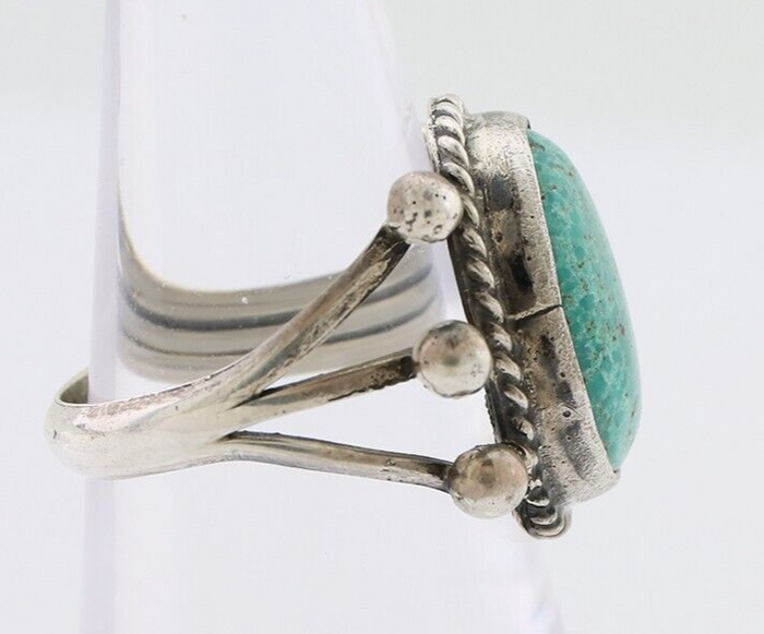 Navajo Ring 925 Silver Natural Blue Turquoise Artist Signed MC C.80's