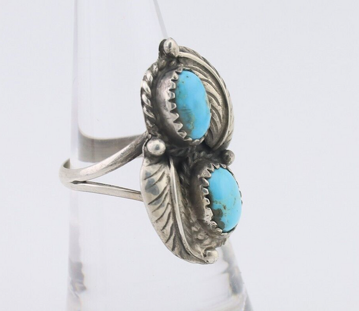 Navajo Ring 925 Silver Natural Blue Turquoise Artist Signed MC C.80's