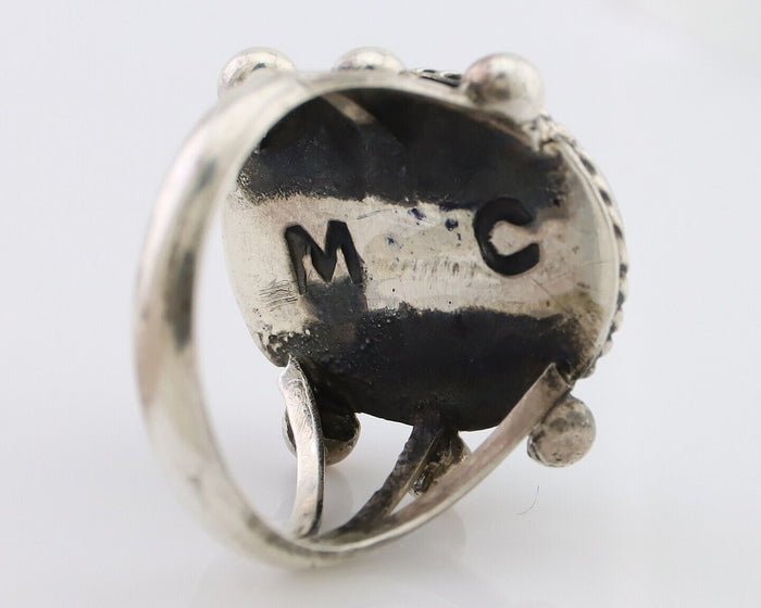 Navajo Ring 925 Silver Natural Blue Turquoise Artist Signed MC C.80's