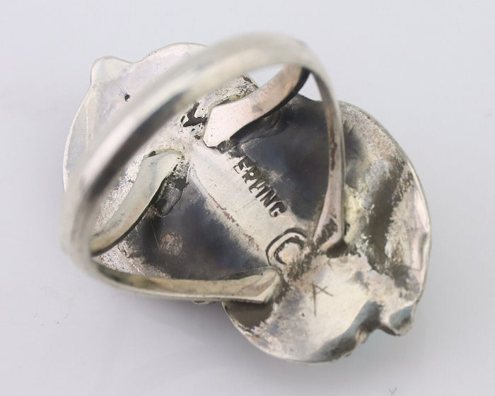 Navajo Ring 925 Silver Natural Blue Turquoise Artist Signed MC C.80's