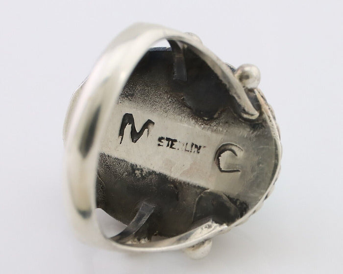 Navajo Ring 925 Silver Natural Blue Turquoise Artist Signed MC C.80's