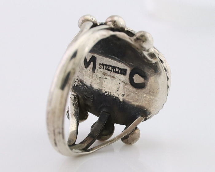 Navajo Ring 925 Silver Natural Blue Turquoise Artist Signed MC C.80's