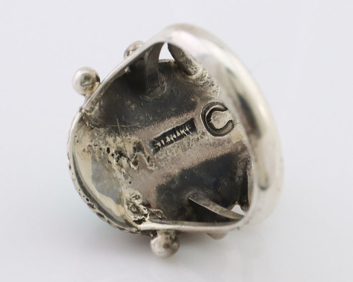 Navajo Ring 925 Silver Natural Blue Turquoise Artist Signed MC C.80's