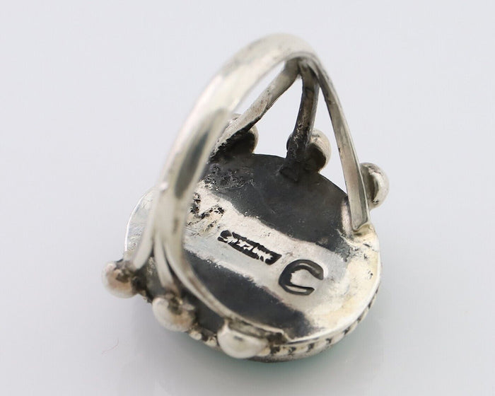 Navajo Ring 925 Silver Natural Blue Turquoise Artist Signed MC C.80's