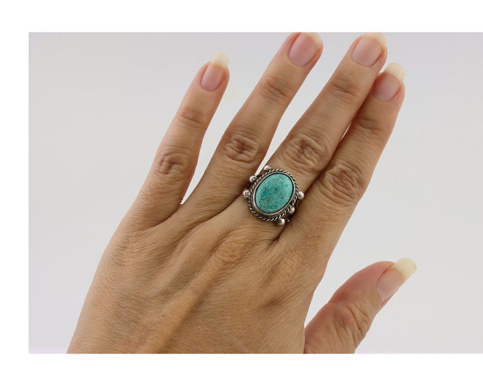 Navajo Ring 925 Silver Natural Blue Turquoise Artist Signed MC C.80's