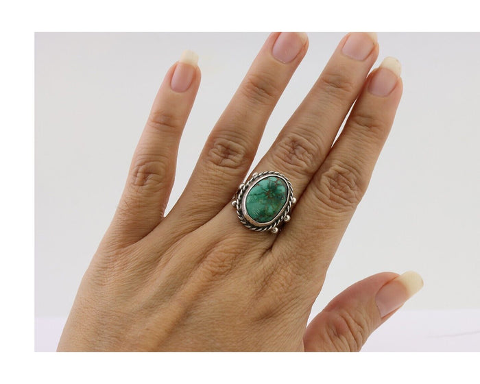 Navajo Ring 925 Silver Natural Blue Turquoise Artist Signed MC C.80's