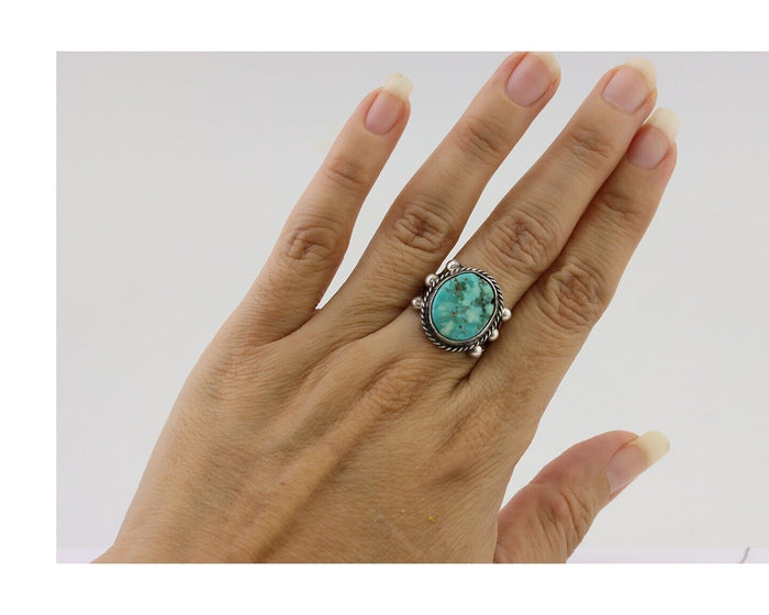 Navajo Ring 925 Silver Natural Blue Turquoise Artist Signed MC C.80's