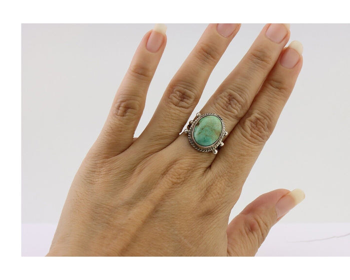 Navajo Ring 925 Silver Natural Blue Turquoise Artist Signed MC C.80's