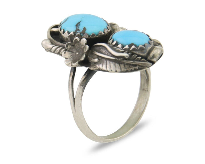 Navajo Ring 925 Silver Natural Blue Turquoise Artist Signed SC C.80's Size 3.75