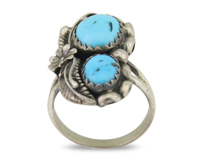 Navajo Ring 925 Silver Natural Blue Turquoise Artist Signed SC C.80's Size 3.75