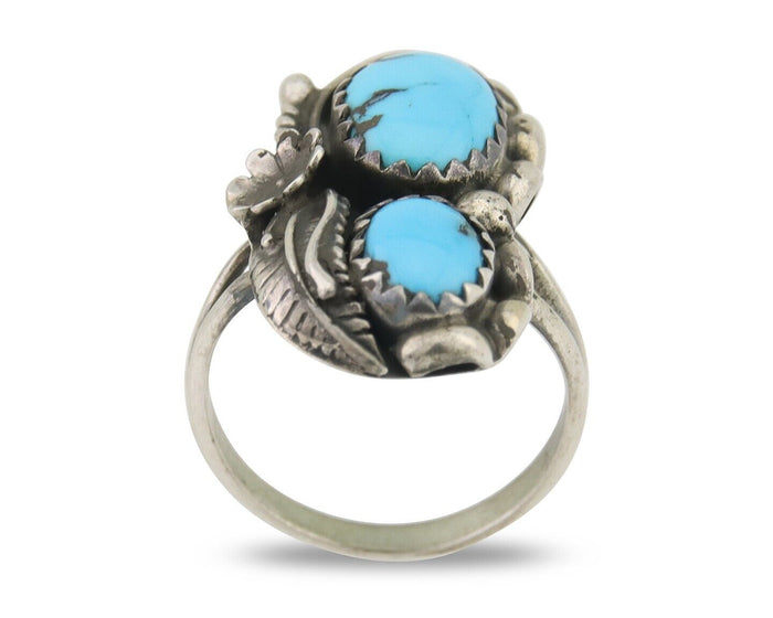 Navajo Ring 925 Silver Natural Blue Turquoise Artist Signed SC C.80's Size 3.75