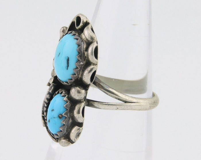 Navajo Ring 925 Silver Natural Blue Turquoise Artist Signed SC C.80's Size 3.75