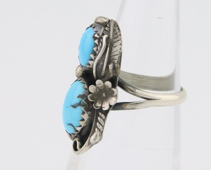 Navajo Ring 925 Silver Natural Blue Turquoise Artist Signed SC C.80's Size 3.75
