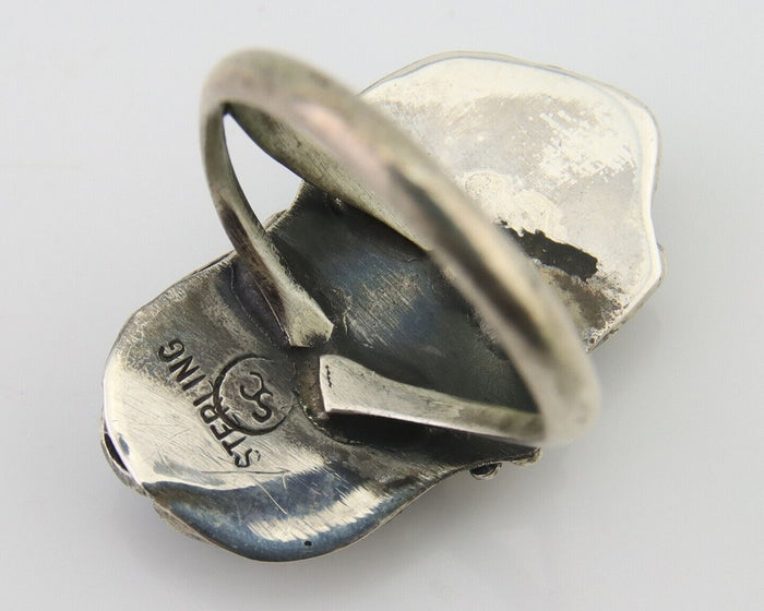 Navajo Ring 925 Silver Natural Blue Turquoise Artist Signed SC C.80's Size 3.75
