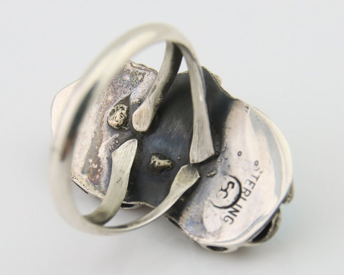 Navajo Ring 925 Silver Natural Blue Turquoise Artist Signed SC C.80's Size 3.75