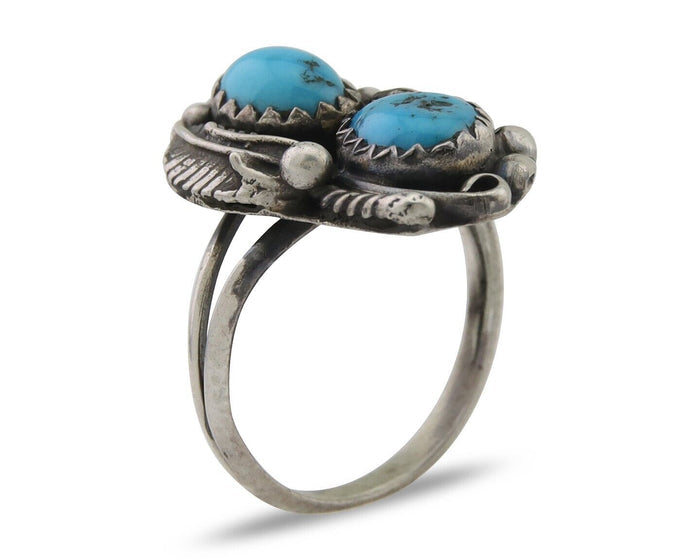 Navajo Ring 925 Silver Natural Blue Turquoise Artist Signed SC C.80's Size 4.0