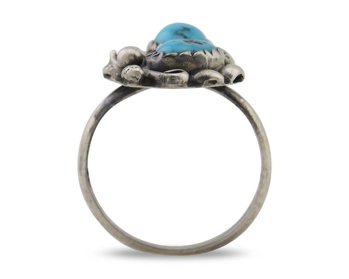 Navajo Ring 925 Silver Natural Blue Turquoise Artist Signed SC C.80's Size 4.0