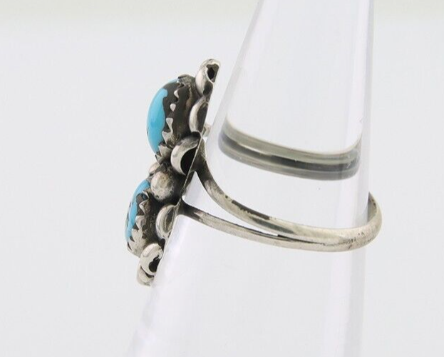 Navajo Ring 925 Silver Natural Blue Turquoise Artist Signed SC C.80's Size 4.0
