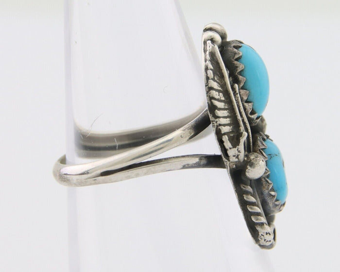 Navajo Ring 925 Silver Natural Blue Turquoise Artist Signed SC C.80's Size 4.0