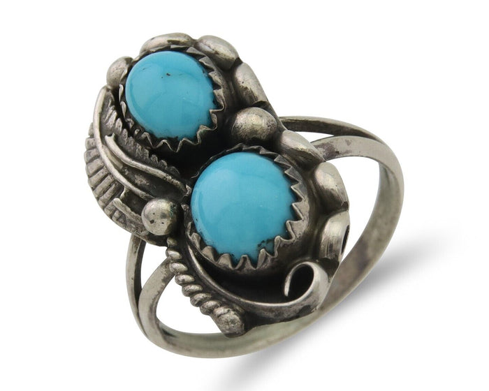Navajo Ring 925 Silver Natural Blue Turquoise Artist Signed SC C.80's Size 4.5