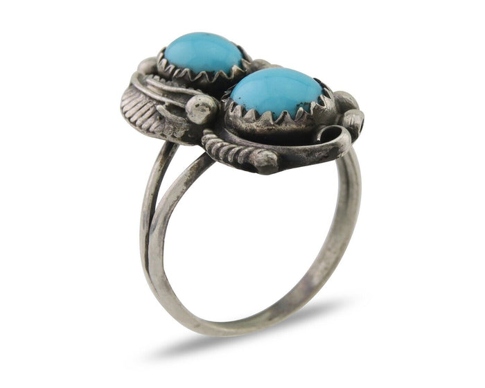 Navajo Ring 925 Silver Natural Blue Turquoise Artist Signed SC C.80's Size 4.5