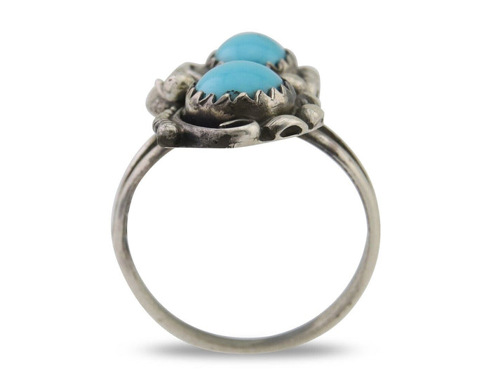 Navajo Ring 925 Silver Natural Blue Turquoise Artist Signed SC C.80's Size 4.5