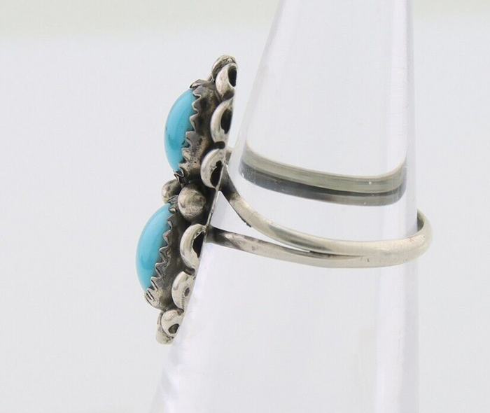 Navajo Ring 925 Silver Natural Blue Turquoise Artist Signed SC C.80's Size 4.5