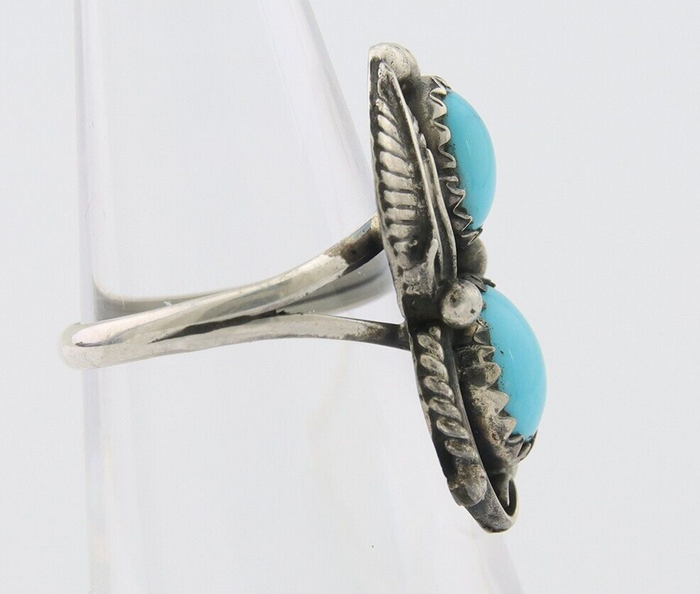 Navajo Ring 925 Silver Natural Blue Turquoise Artist Signed SC C.80's Size 4.5