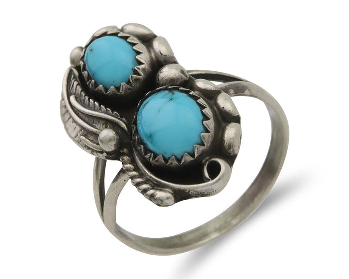 Navajo Ring 925 Silver Natural Blue Turquoise Artist Signed SC C.80's Size 5.5