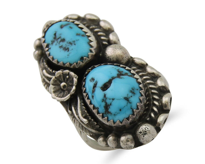 Navajo Ring 925 Silver Natural Blue Turquoise Artist Signed SC C.80's Size 5.5