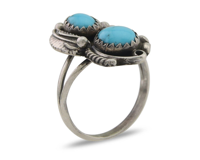Navajo Ring 925 Silver Natural Blue Turquoise Artist Signed SC C.80's Size 5.5