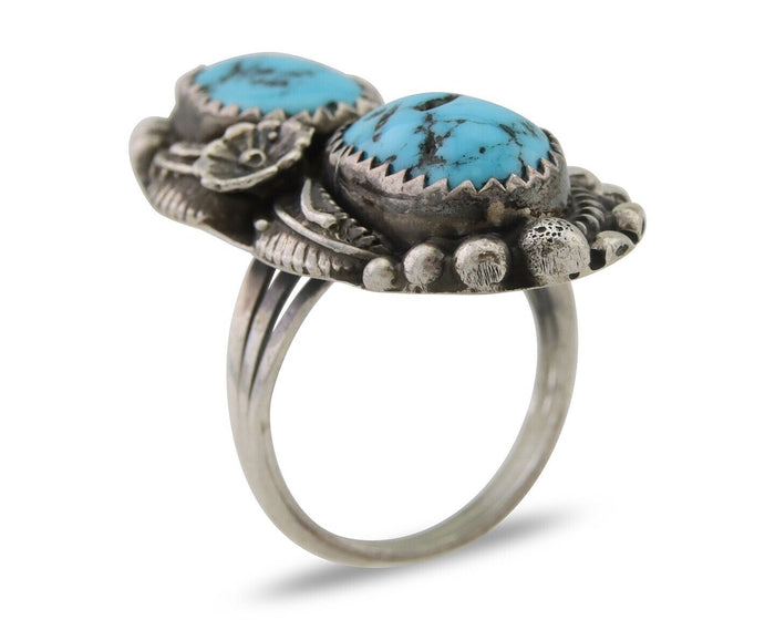 Navajo Ring 925 Silver Natural Blue Turquoise Artist Signed SC C.80's Size 5.5