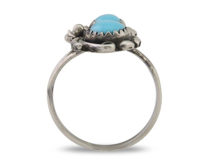 Navajo Ring 925 Silver Natural Blue Turquoise Artist Signed SC C.80's Size 5.5