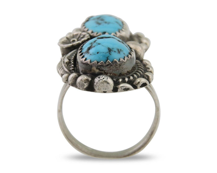 Navajo Ring 925 Silver Natural Blue Turquoise Artist Signed SC C.80's Size 5.5