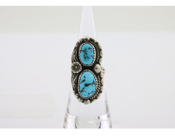 Navajo Ring 925 Silver Natural Blue Turquoise Artist Signed SC C.80's Size 5.5