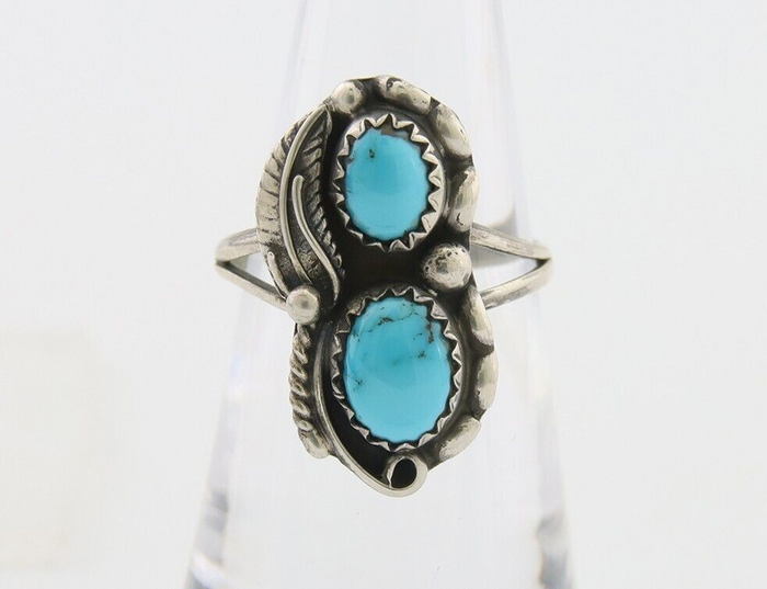 Navajo Ring 925 Silver Natural Blue Turquoise Artist Signed SC C.80's Size 5.5
